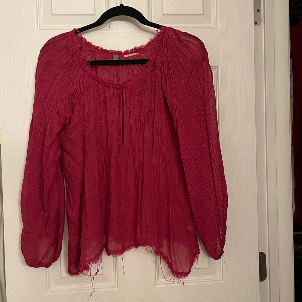 Free People red sheer top.